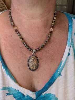 Natural Jasper Beaded Pendant Necklace - Earth Tones